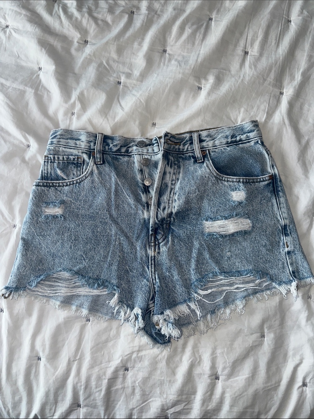 PacSun Light Blue Distressed High-Rise Denim Shorts